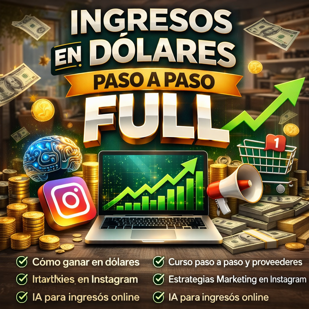 Curso Ingresos en Dólares Paso a Paso FULL videos explicativos + provedores + IA + instagram + marketing